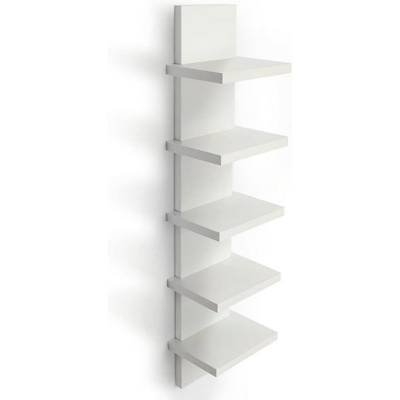 5 Tier Wall Shelves White, Vertical Column Shelf Floating Storage Home Decor Organizer Tall Tower Design Utility Shelving Bedroom Living Room, 30.7, 31