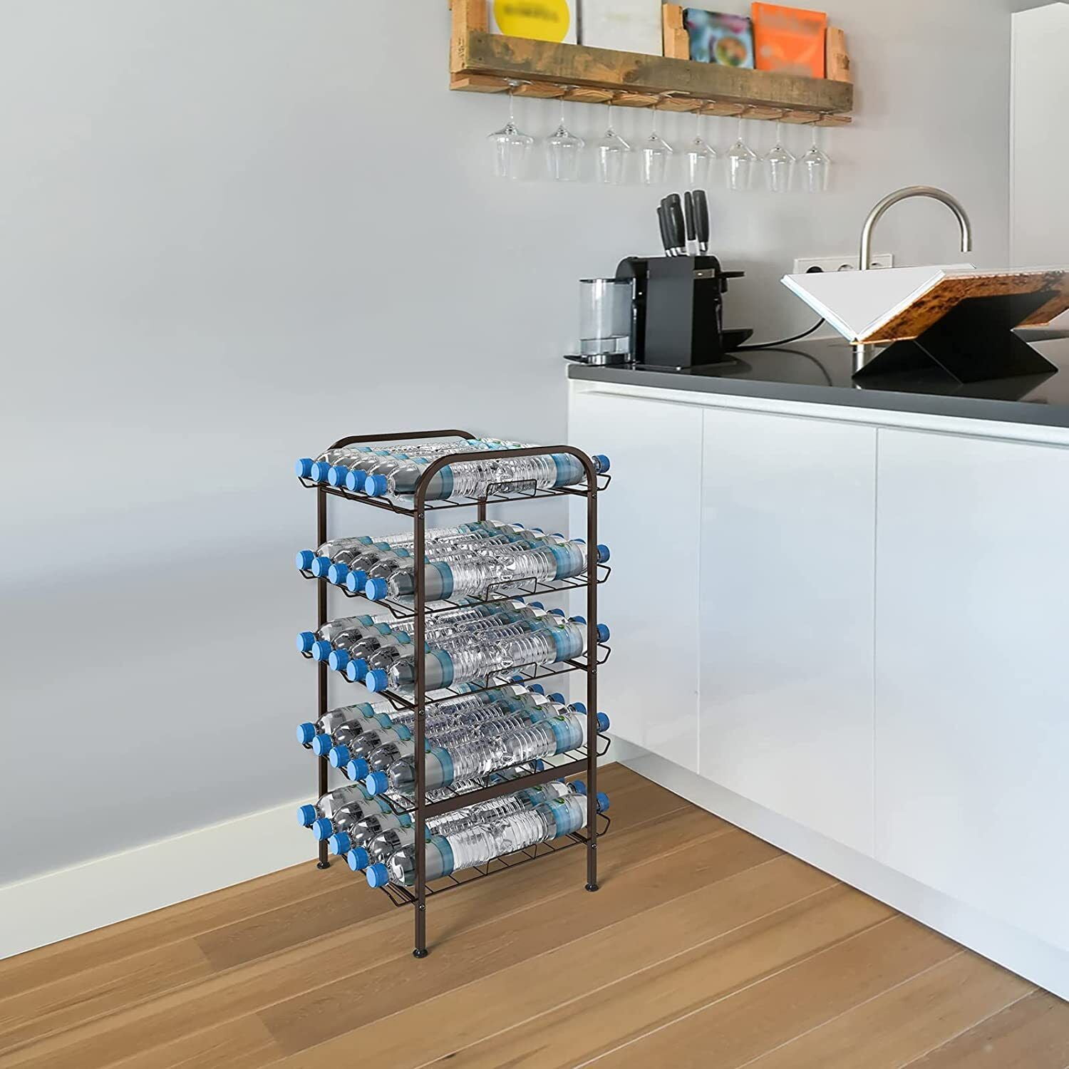 5 Tier Water Bottle Organizer Free Standing Storage Rack Shelf