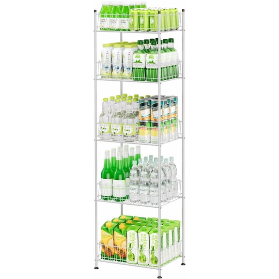 5 Tier Water Bottle Storage Rack Metal Bottled Water Organizer for Floor Beverage Holder Stand for Floor, Drink Shelf for Kitchen Living Room, Space Saver
