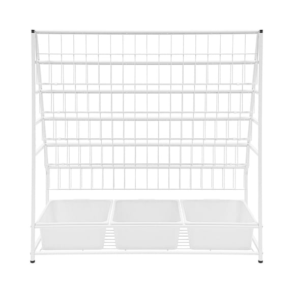 White 5-Tier Iron Book Display Rack,Freestanding,Sprayed Finish,22lbs/Tier Load,Anti-Slip & Round Corners,Space-Saving for Home & Office