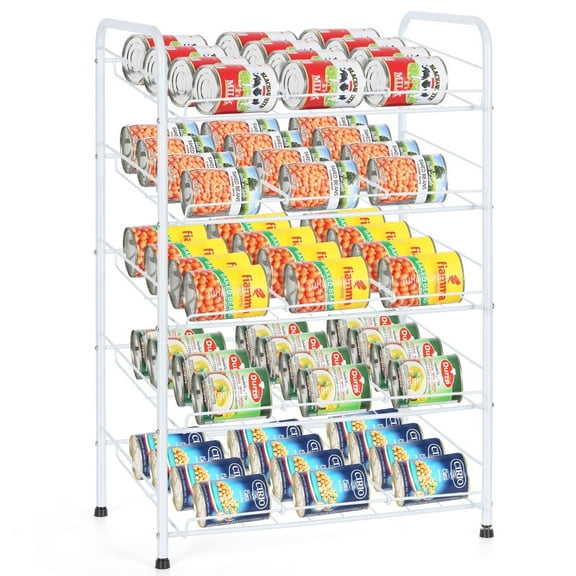 5-Tier White Can Rack Organizer, Metal Wire Kitchen Pantry Storage Shelf for Canned Food & Jar Organization - Space-Saving Countertop or Cabinet Display Rack