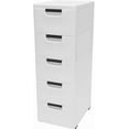 thumbnail image 1 of 5 Tier White Plastic Storage Cabinet with 5 Drawer Vertical Clothes Storage Cabinet with Wheels Storage Cabinet for Bedroom 15.8" D x 11.8" W x 33.1" H, 1 of 7