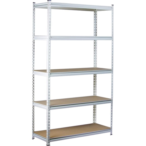 5-Tier White Steel Storage Rack, Boltless, Adjustable Shelf Height, 42" W x 16" D x 72" H