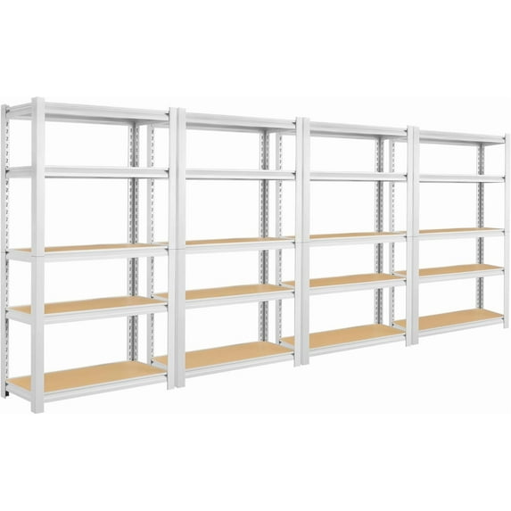 5 Tier White Storage Shelves, Adjustable Metal Pantry Shelving Unit ...