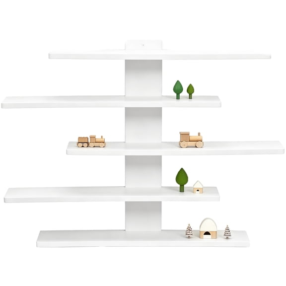 5-Tier White Wall-Mounted Storage Shelf, Wood Knick Knack Shelf, White Floating Shelves for Wall, Display Rack for Figurines, Collectibles, Bedroom