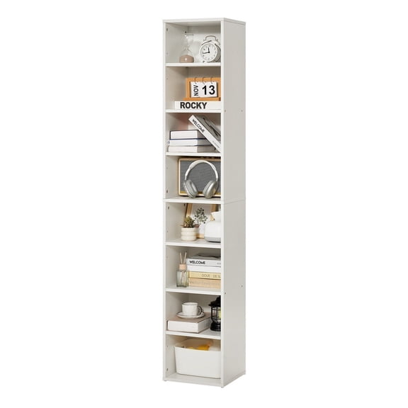 5-Tier Wide Wooden Bookshelf 68-Inch Open Bookcase with Adjustable Display Shelves, Sturdy Freestanding Tall Floor Organizer for Library, Bedroom, Living Room, or Office, White Durable Design