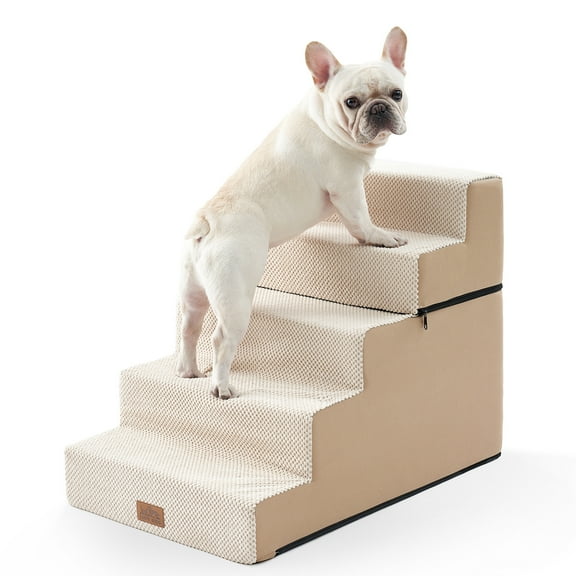 5-Tier Widened Support Pet Stairs, Non-Slip Foldable Dog Steps for Bed & Couch with Removable Cover