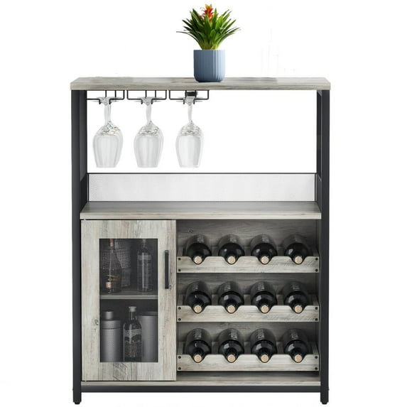 5 Tier Wine Bar Rack Cabinet with Detachable Wine Rack, Bar Cabinet with Glass Holder, Kitchen Sideboard and Buffet Cabinet with Mesh Door