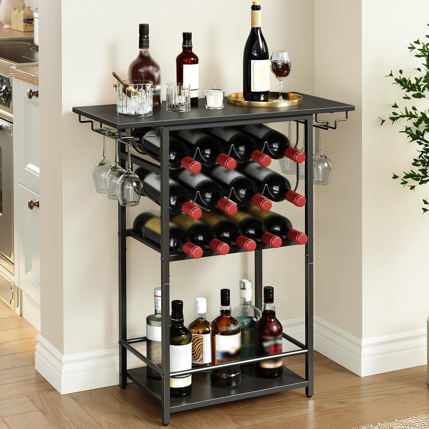 5-Tier Wine Rack with Glass Holder, Wine Storage Freestanding Floor ...