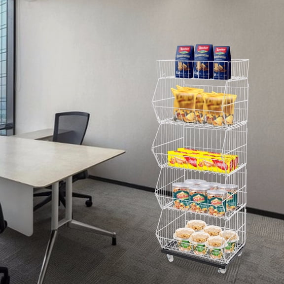 5 Tier Wire Grid Retail Display Shelf Merchandise Display Rack Stand with Wheels