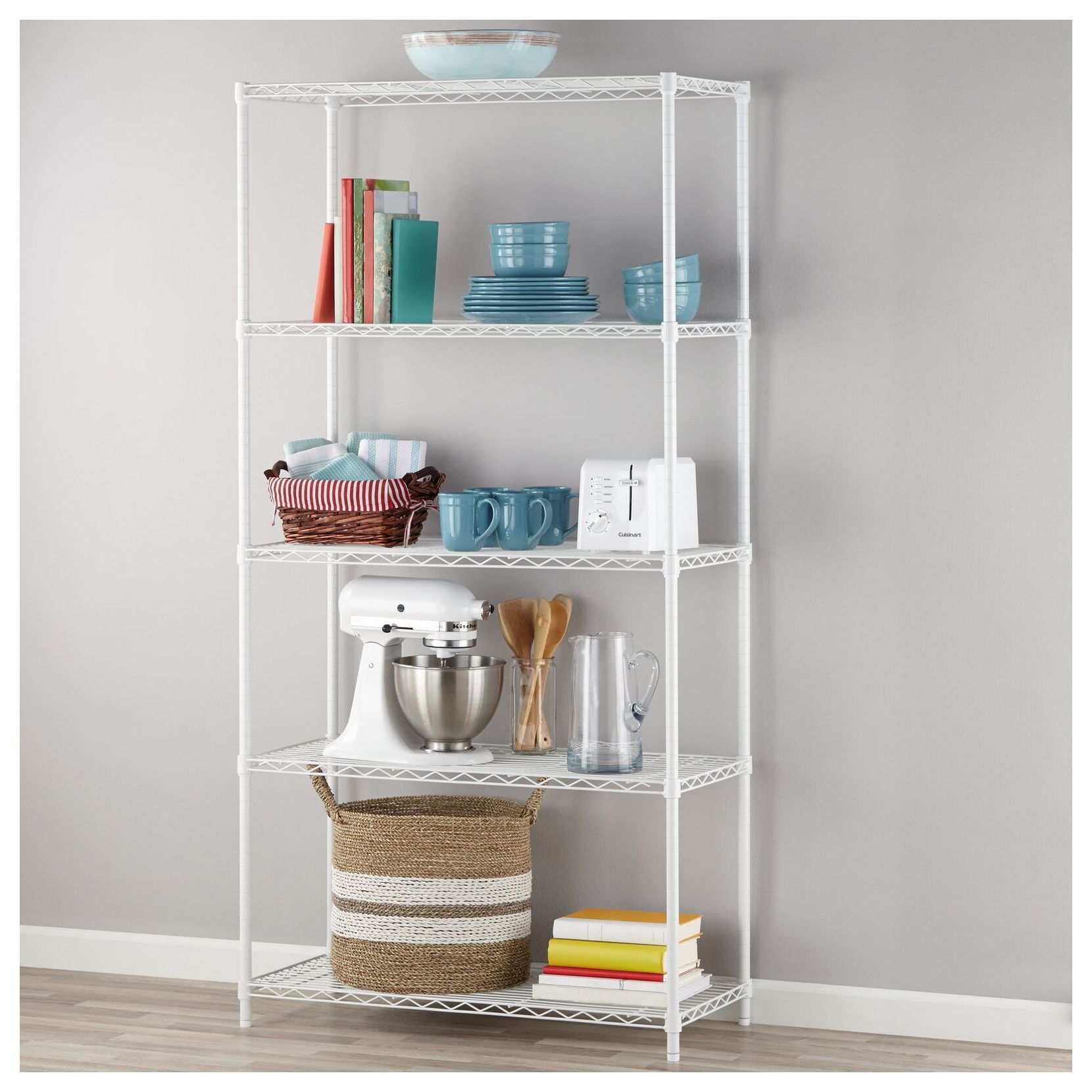 5 Tier Wire Shelf Unit, White, 1750 lb Capacity