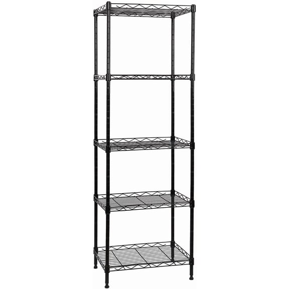 5-Tier Wire Shelving Adjustable Shelves Unit Metal Storage Rack for Laundry Bathroom Kitchen Pantry Closet Organization (Black, 16.6" L x 11.4" W 49.1" H)