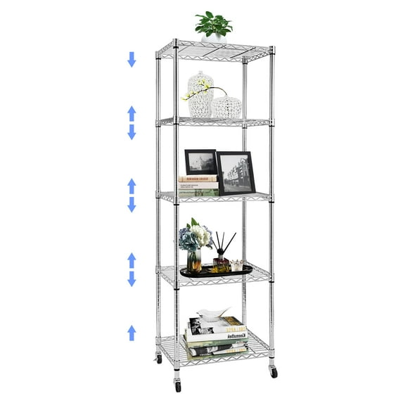 5 Tier Wire Shelving Unit, Adjustable Metal Storage Rack, Mobile Wire Shelves for Kitchen, Laundry, Bathroom, Pantry, Closet Organization (17.7"D x 23.6"W x 71"H, Chrome)