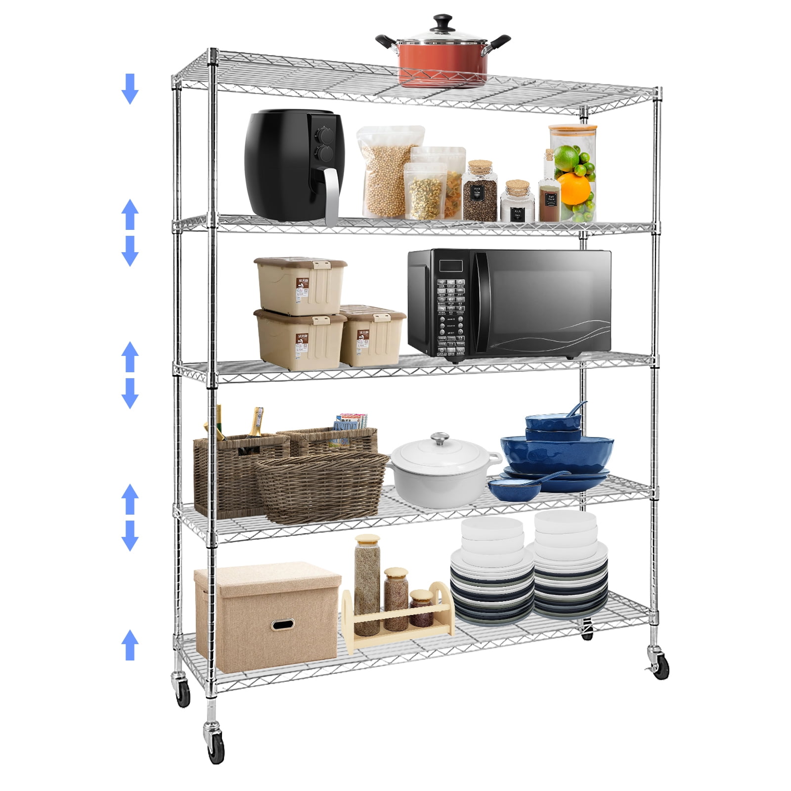 5 Tier Wire Shelving Unit, Adjustable Metal Storage Rack, Mobile Wire ...