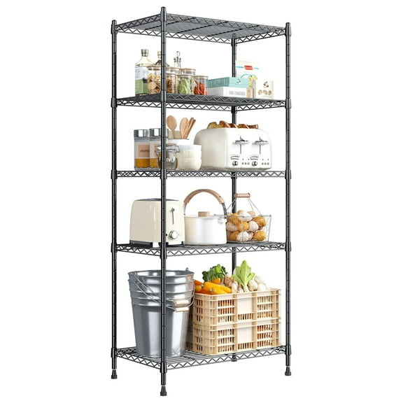 5 Tier Wire Shelving Unit - Adjustable Metal Storage Shelves, 1010LBS Capacity, Pantry Shelves for Kitchen, Closet, Garage, Laundry Room - 13.6"D x 21.5"W x 59.4"H