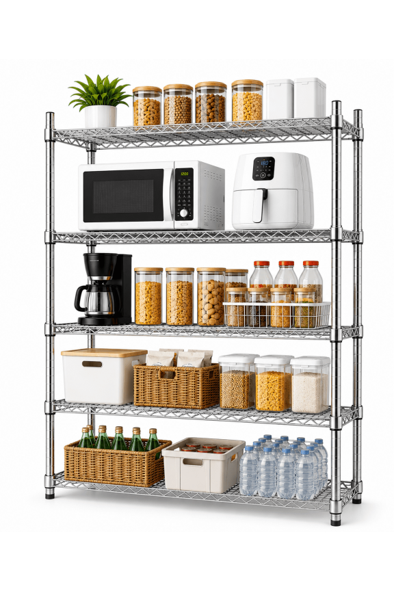 5-Tier Wire Shelving Unit, Heavy Duty Adjustable Metal Storage Rack for Pantry,Kitchen & Garage, Stable Chrome Storage Shelves with Leveling Feet,35.5"W x 14"D x 71"H