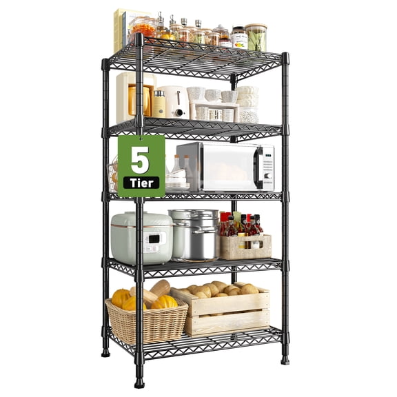 5-Tier Wire Shelving Unit,Heavy Duty Metal Storage Shelves Adjustable,Rust Resistant Garage & Pantry Storage Rack,Steel Storage Organizer Shelf,24"W x 14"D x 59"H,Black