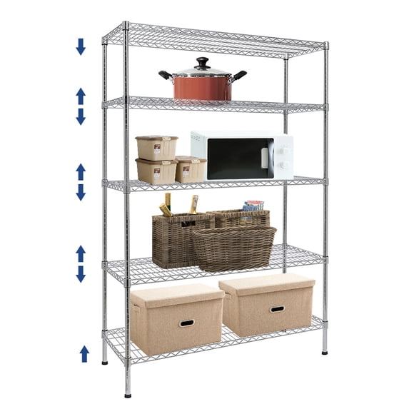 5 Tier Wire Shelving Unit, Height Adjustable Wire Shelves with 2200 LBS Capacity, Metal Storage Rack Organizer for Laundry, Kitchen, Bathroom, Pantry, Closet (18"D x 42"W x 71"H, Chrome)