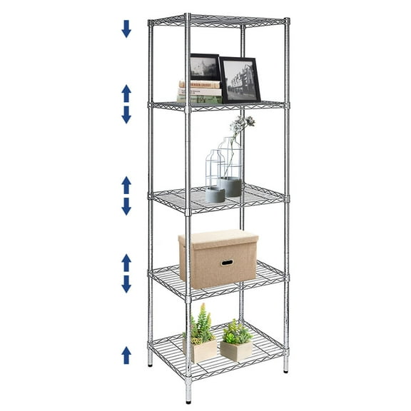 5 Tier Wire Shelving Unit, Height Adjustable Wire Shelves with 250 LBS Capacity Per Shelf, Metal Storage Rack Organizer for Laundry, Kitchen, Bathroom, Pantry, Closet (18"D x 21.5"W x 71"H, Chrome)