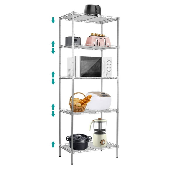 5 Tier Wire Shelving Unit, Height Adjustable Wire Shelves, Metal Storage Rack Organizer for Laundry, Kitchen, Bathroom, Pantry, Closet (11.4"D x 21.3"W x 59"H, Chrome)