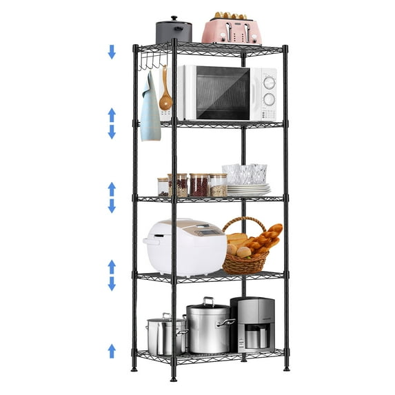 5 Tier Wire Shelving Unit, Height Adjustable Wire Shelves, Metal Storage Rack Organizer for Laundry, Kitchen, Bathroom, Pantry, Closet (11.4"D x 21.3"W x 59"H, Black)