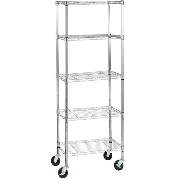 5-Tier Wire Shelving Unit, Narrow Kitchen Storage Unit Storage Organizer Rack, Metal Shelf Units, Heavy Duty Garage Rack Shelves for Pantry Closet Kitchen Laundry Organization