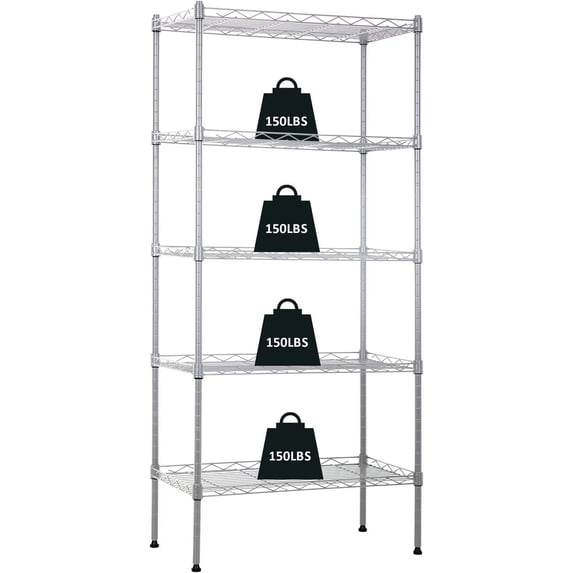 5-Tier Wire Shelving Unit Storage Shelves Metal Shelves 48"x21"x12" Heavy Duty Metal Storage Rack Wire Rack NSF Height Adjustable for Home Kitchen Bathroom Garage Shelving(Chrome)