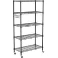 thumbnail image 1 of 5 Tier Wire Shelving Unit on Wheels, Adjustable Storage Racks and Shelving, Heavy Duty Rolling Metal Shelves with Side Hooks for Laundry Bathroom Kitchen Garage Pantry Organization, Black, 1 of 10