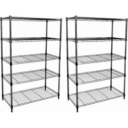 5-Tier Wire Storage Shelves, 30" D x 14" W x 63" H,1250 lb Load Capacity, Black,2-Pack