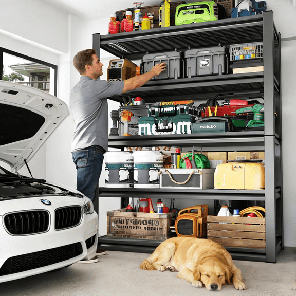 5-Tier Wire Storage Shelves,72''H × 48''W × 24''D Garage Metal Shelving Unit,Adjustable,Double-Layer Column with Reinforced Ribs,3000lbs for Kitchen,Pantry,Living Room,Laundry Room,Basement,Warehouse