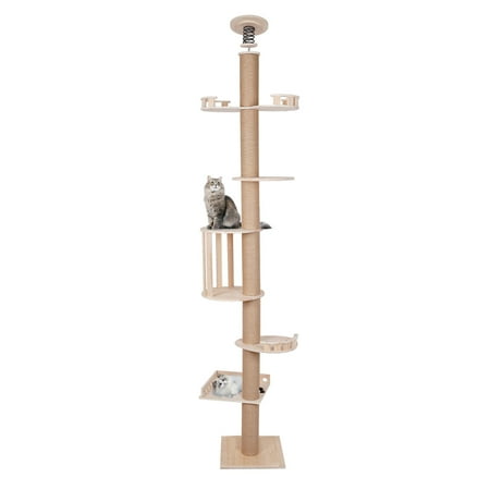 5 Tier Wood Cat Tower Cat Climbing Tree Scratching Tree Modern Cat Furniture Indoor Wood Cat Tower Tree Wall