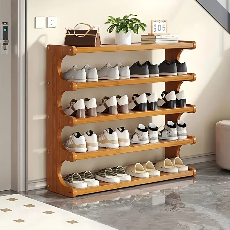 5-Tier Wood Grain Finish Shoe Rack, Easy Assembly Space-Saving Freestanding Storage Shelf, Multi-Layer Organizer for Entryway Closet