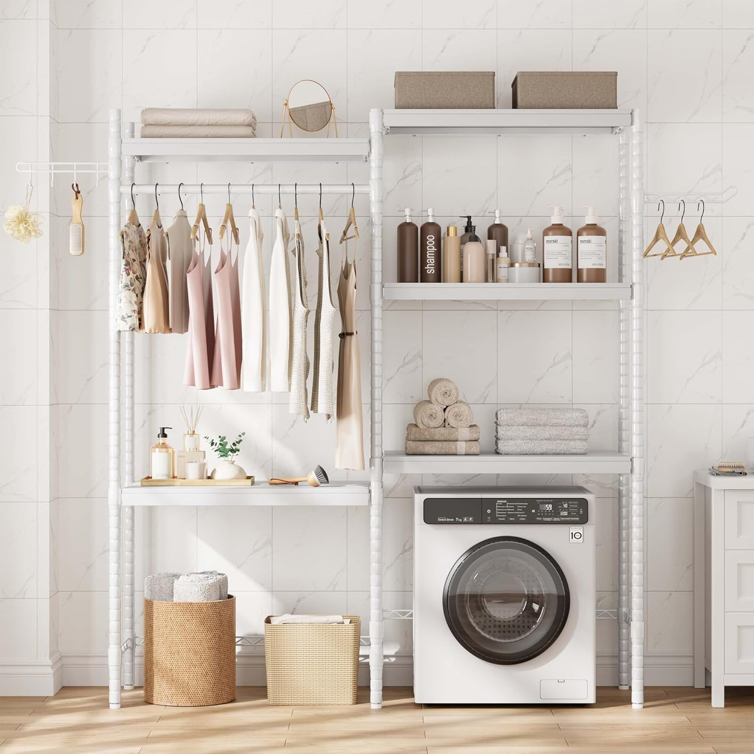 5-Tier Wood Over The Washer and Dryer Storage Shelf- Laundry Room