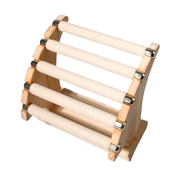 5-Tier Wooden Base Ring Holder, Jewelry Display Stand Flannel Multi-Layer Organizer Rack for Tabletop Retail Showcase