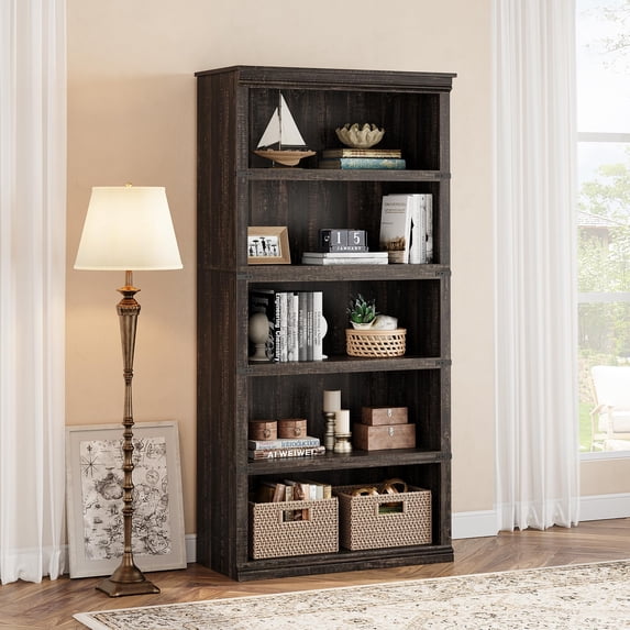 5 Tier Wooden Bookshelf,Farmhouse Open Display Bookcase,Home Decor Furniture for Home Office, Living Room & Bedroom Storage,Floor Standing Unit, Vintage-Inspired