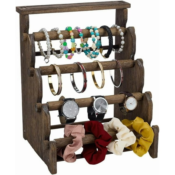 5 Tier Wooden Bracelet Holder Coffee Color Necklace Display Storage Jewelry Stand Display Organizer for Selling Jewelry Bangle Watch Store Showcase Home Storage Display diy