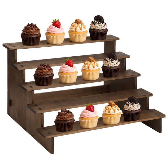 5 Tier Wooden Cupcake Stand, Rustic Tiered Display Shelf, Suitable for Desserts, Handicrafts, Jewelry, Wedding Celebration, Birthday Gathering, Vendor Stall & Retail Shop Ornament
