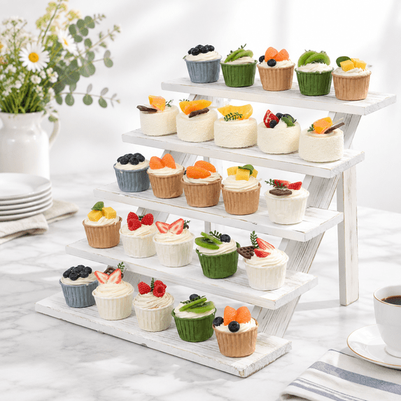 5 Tier Wooden Rustic Cupcake Stand For 30 Cupcakes Stepped Wood Display ...