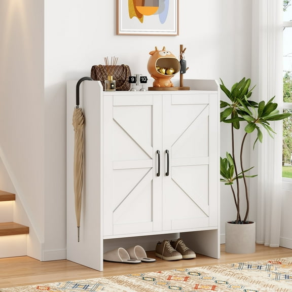 5-Tier Wooden Shoe Cabinet with Doors & Adjustable Shelves, Modern Shoe Organizer for Entryway, Living Room, Bedroom, Closet Storage, White