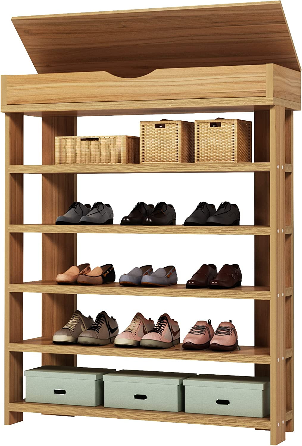 29 Inch Rack 5-Tier Wooden Shoe Rack with Storage Cabinet, 29.5 inches Vertical Free ...
