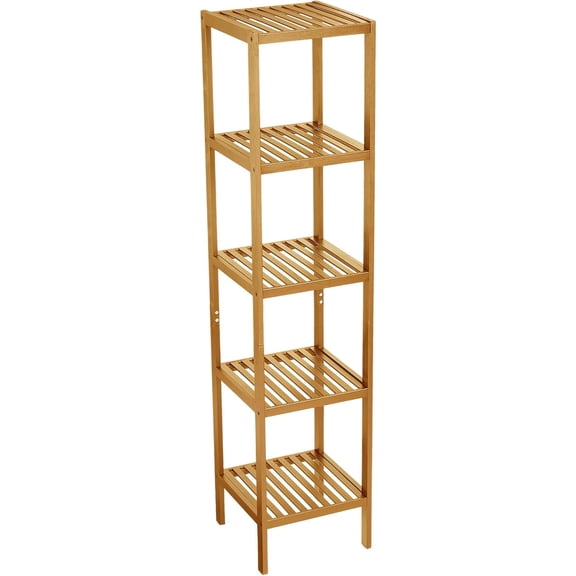 5-Tier Wooden Storage Shelf, Tall Corner Rack, Slatted Plant Stand Organizer for Bathroom Kitchen Living Room Balcony, 13x13x57.5 Inch