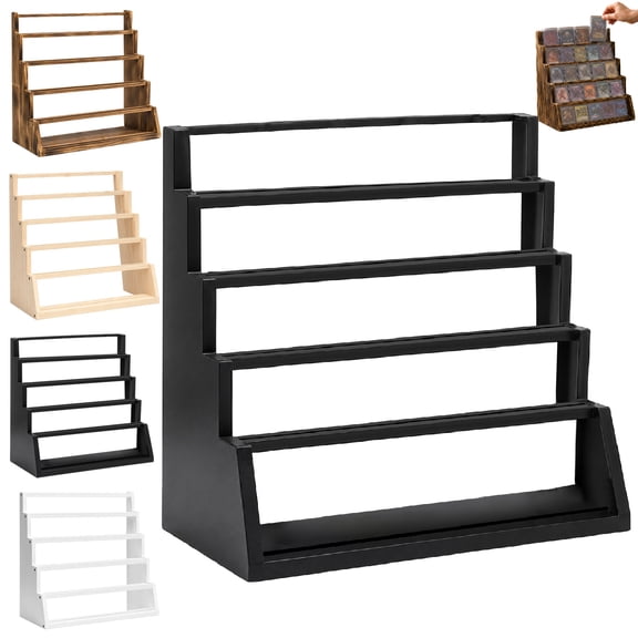 5 Tier Wooden Trading Card Display Stand Card Display Holder Graded Tabletop Display Stand Sports Card Show Display Case for Baseball Football Cards Collection,Black