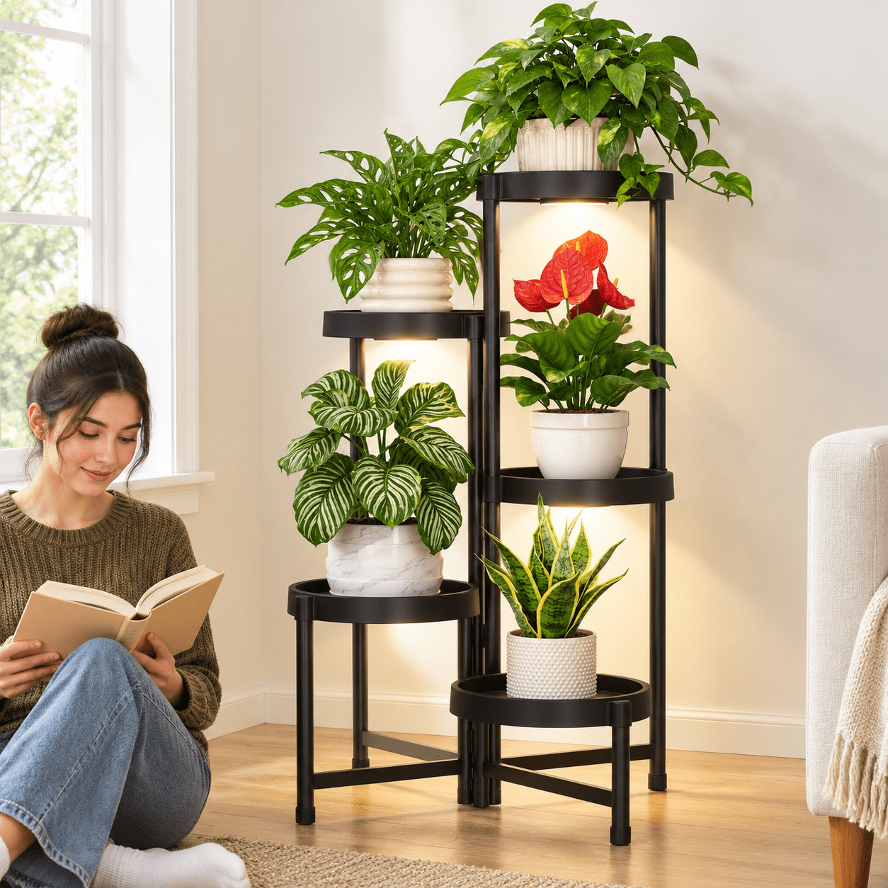 5 Tiered Plant Stand Indoor With Grow Lights Corner Folding Tall Flower ...