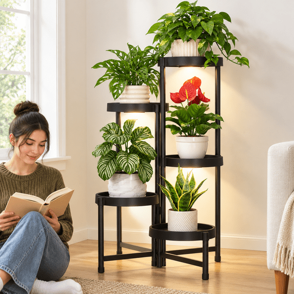5 Tiered Plant Stand Indoor With Grow Lights Corner Folding Tall Flower ...