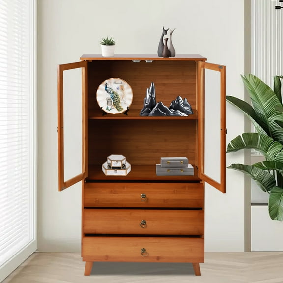 5 Tiers Bamboo Kitchen Buffet Hutch  Storage Cupboard Cabinet Server Sideboard with Drawer 23.6*11.4*43.3 in for Kitchen, Bathroom, Bedroom, and Living Room