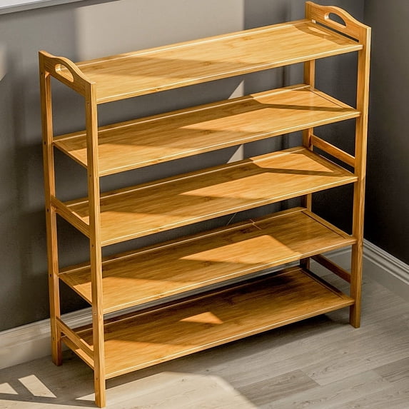 5 Tiers Bamboo Shoe Rack, Shoe Shelf Storage Organizer for Hallway Closet Living Room Entryway Organizer