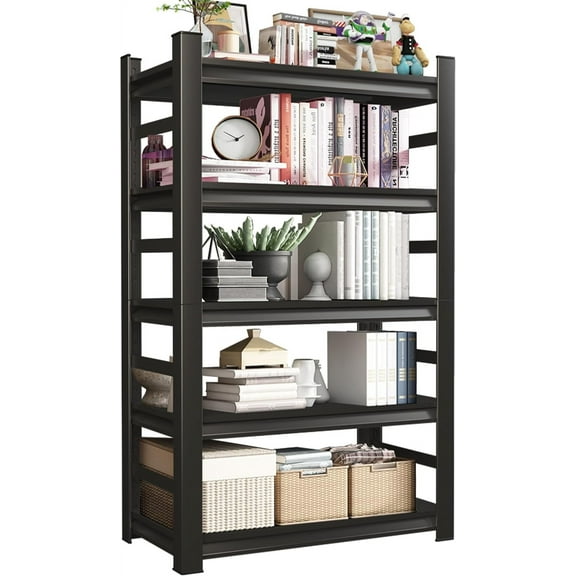 5 Tiers Book Shelves, Office Shelf Organizer, Heavy Duty Book Shelving, Adjustable Bookshelf, Freestanding Book Shelves, Book Shelves for Living Room, Black Bookshelves (32"W*15.7"D*63"H)