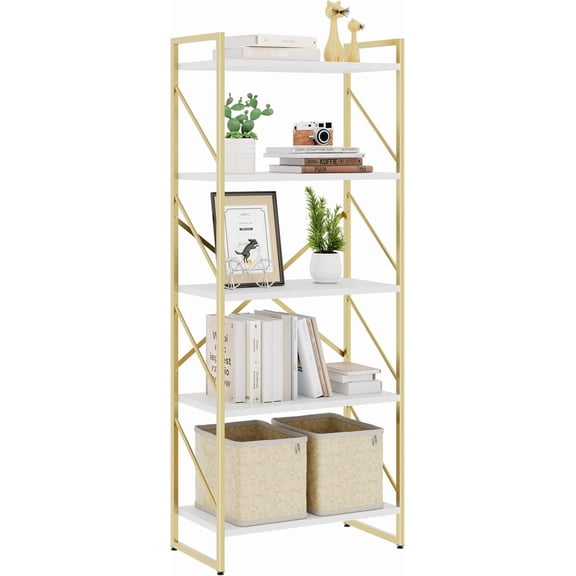 5 Tiers Bookshelf, Classically Tall Bookcase Shelf, Industrial Book Rack, Modern Book Holder in Bedroom/Living Room/Home/Office, Storage Rack Shelves for Book
