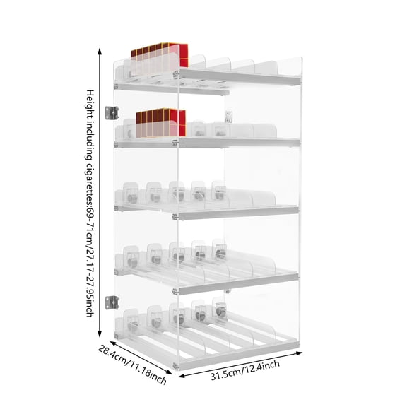 5 Tiers Cigarette Display Holder, Automatic Cigarette Pusher Tray for Retail Store, Clear Cigarette Display Stand Rack for Supermarkets, Convenience Stores, Bars Etc