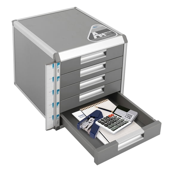 Shangmakel 5 Tiers Desktop Drawer Organizer, Aluminum Alloy File Organizer File Cabinet, Office Papers Organizer Drawer Organizer with Lock